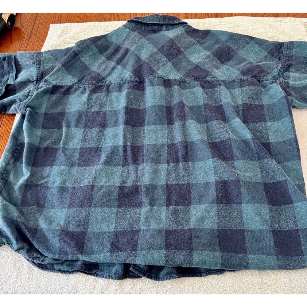 Eddie Bauer Women's Short Sleeve Flannel Plaid Shirt Blue Easy Fit Tall XL